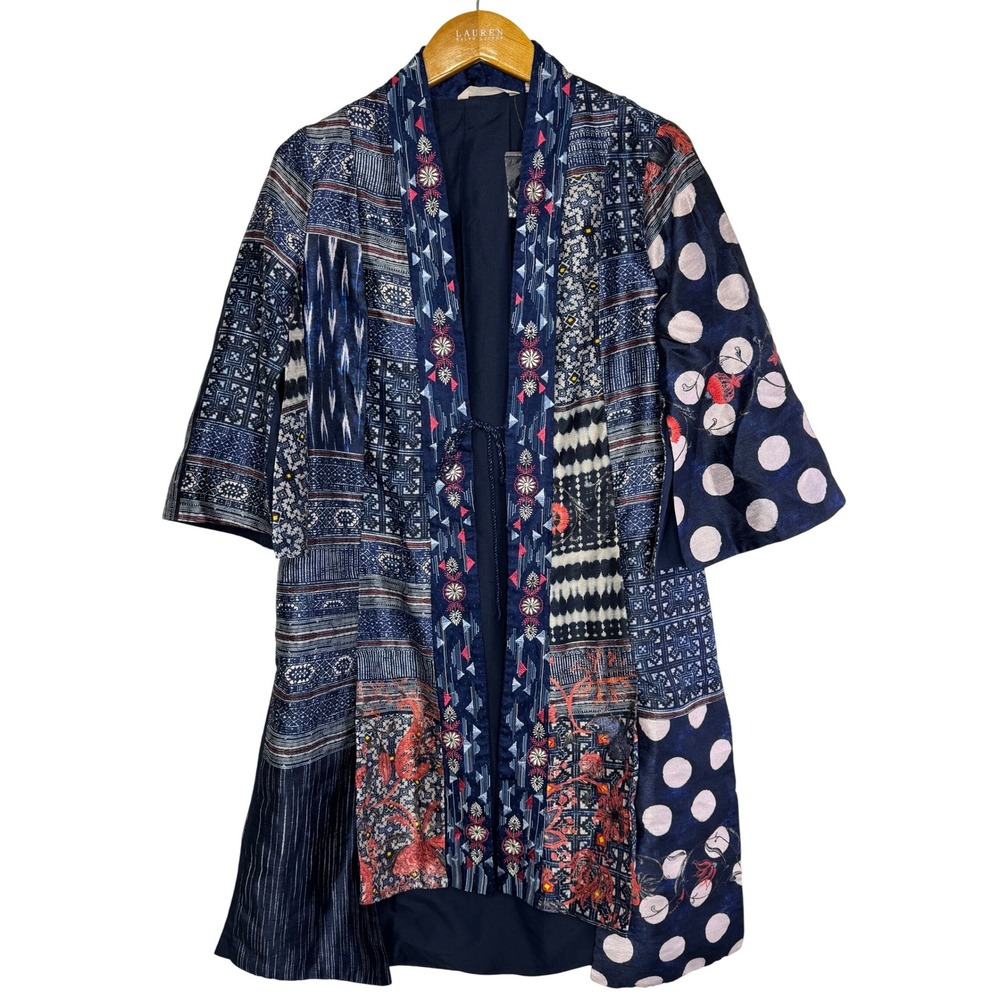 Soft Surroundings‎ Embroidered Kimono Duster Jacket XS Patchwork Blue